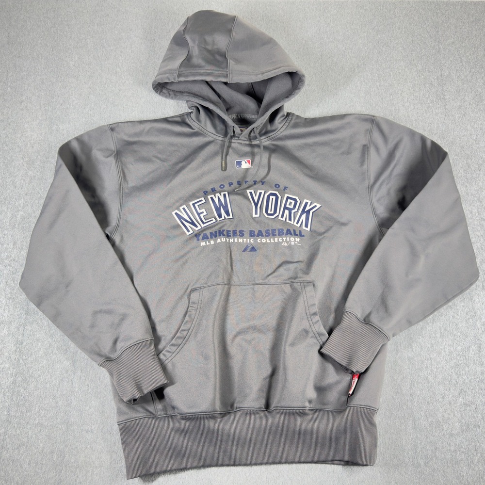 Majestic New York Yankees‎ Hoodie Men's L Gray Therma Base Sweater Pullover Y2K